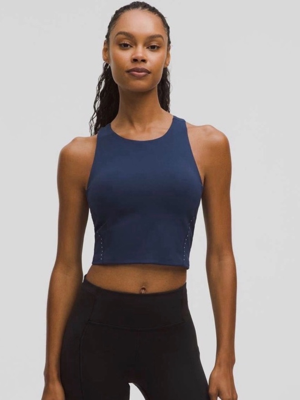 lululemon swift speed cropped tank b/c cup in club blue color